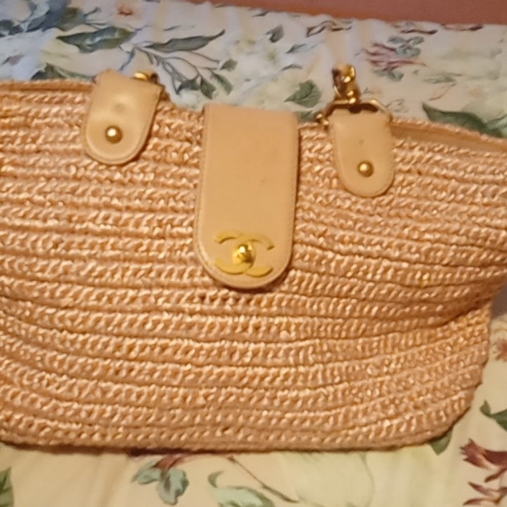 Chanel 2005 Rare Vintage Raffia Woven Pink Straw and Leather Basket Tote